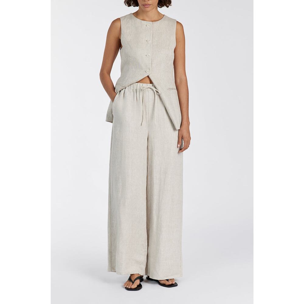 DISSH Linen Wide-Leg Drawstring Trousers in Natural
